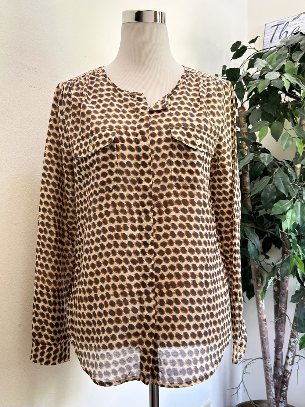 Loft Button Up Print Blouse